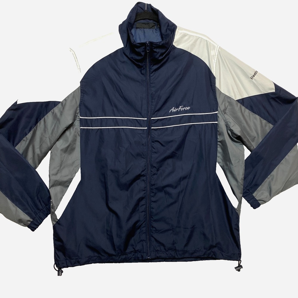 Air Force Jacket Mens Large Navy Full Zip Colorblock Windbreaker Reebok